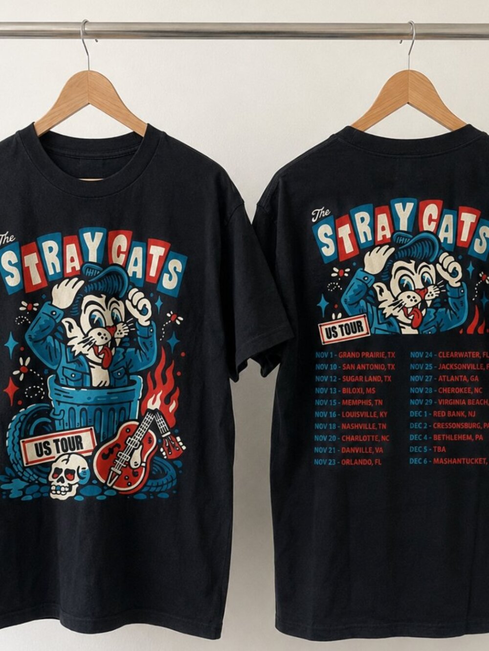 The Stray Cats US Tour Graphic Tee Black Rockabilly Double Sided